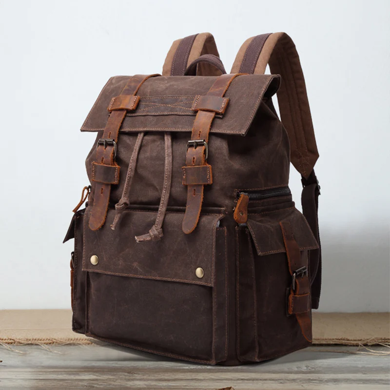 

SOAEON Schoolbag Man laptop backpack Computer Shoulder Backpack bookbag Travel Outdoor Retro Oil Wax Waterproof Canvas Bag