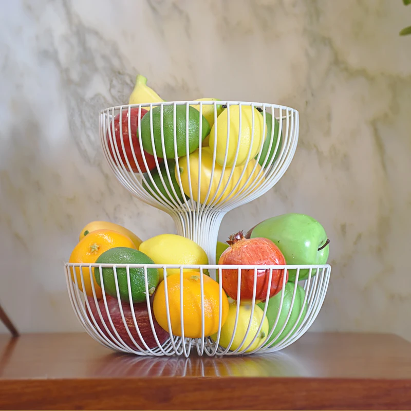 Creative Metal Fruit Bowl Countertop 2 Tier Fruit Basket Living Room