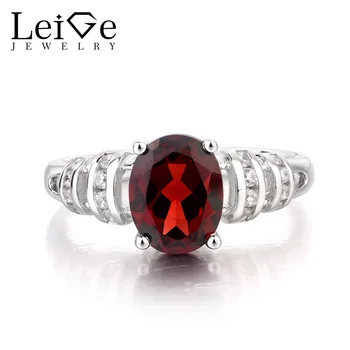 

Leige Jewelry Promise Ring Natural Garnet Ring January Birthstone Oval Cut Red Gemstone 925 Sterling Silver Ring Gifts for Women