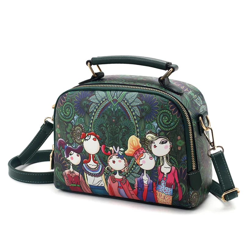 

HOT designer luxury brand high quality PU leather ladies ladies green cartoon handbag shoulder bag female handbag