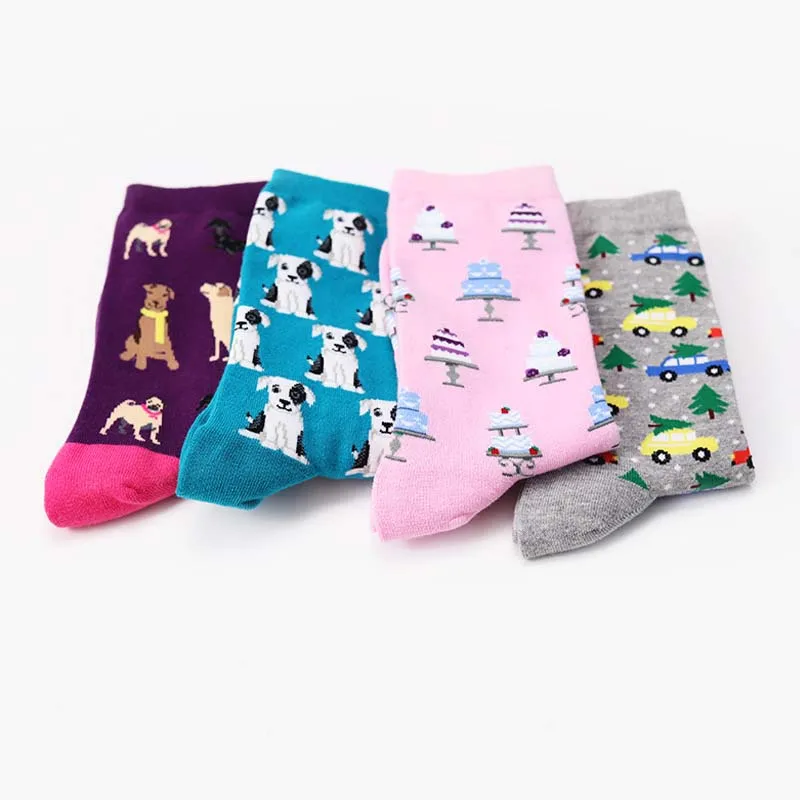 [COSPLACOOL]Women's Korean Fresh Harajuku Cute Socks Cartoon Animals Fish/Pug Kawaii Meias Creative Jacquard Design Funny Socks