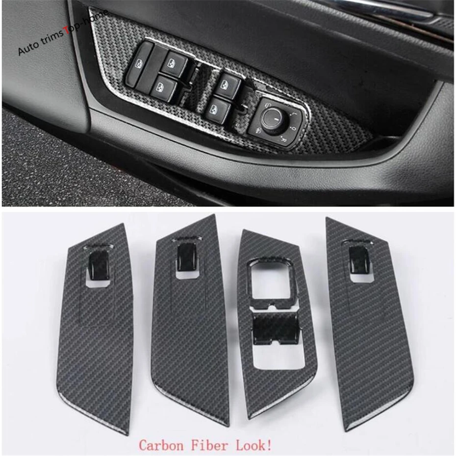 

Yimaautotrims Inner Door Armrest Window Lift Button Cover Trim Fit For Skoda Kodiaq 2017 2018 2019 ABS Matte Carbon Fiber Look