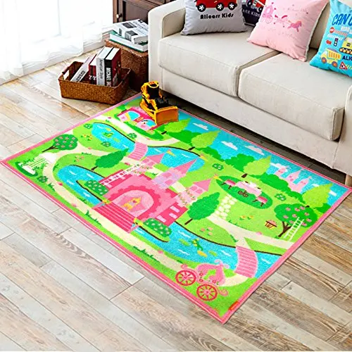 

Soft Pink Kids Rug Lovely Area Rug Baby Crawling Pad and Mats Unique Cartoon Castle Carpet Tapis for Living Room Home Textile