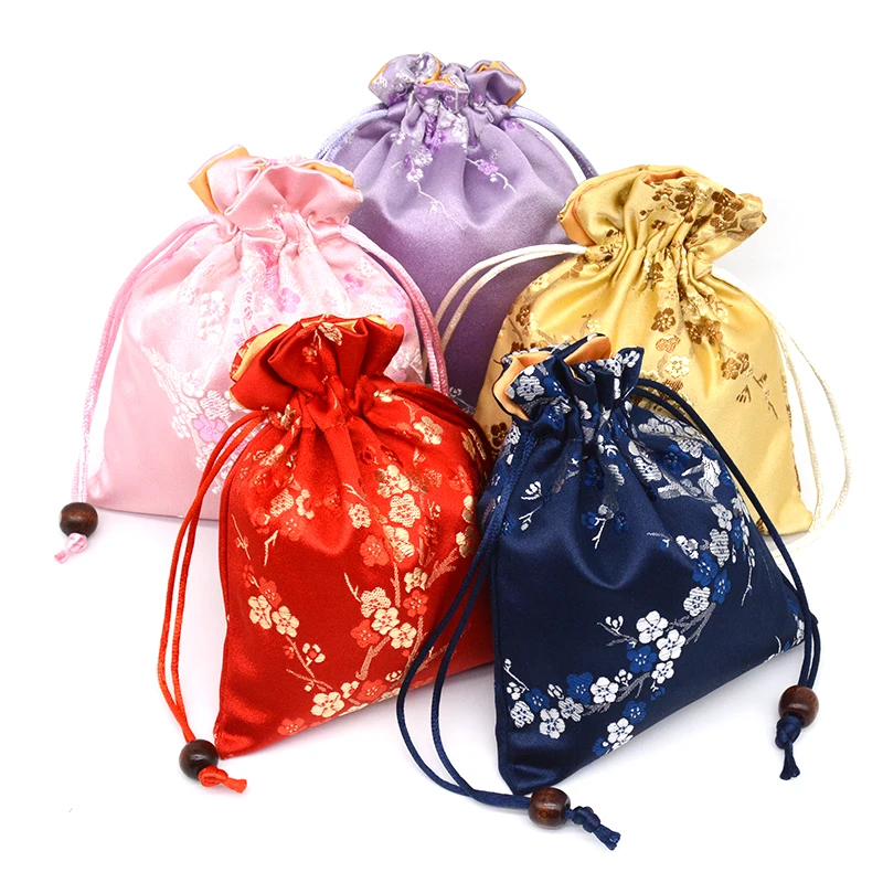 Вишневый цветок шелковая парча ткань веревка для подарочного пакета ювелирные изделия из Китая мешок высокого качества маленькие тканевые сумки упаковка 3 шт./партия