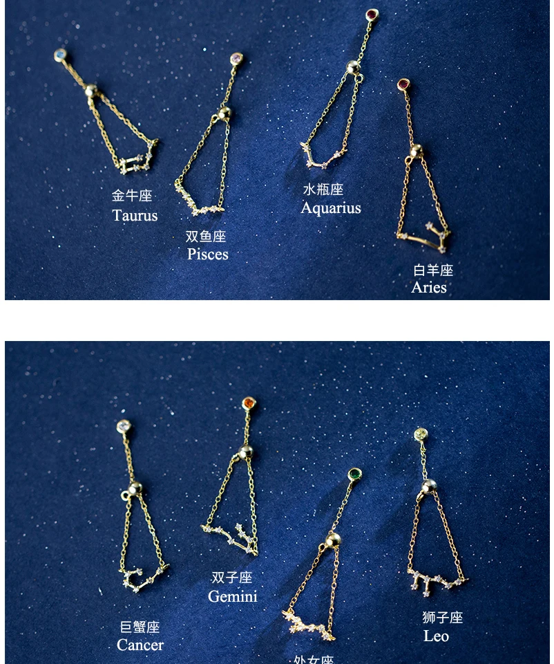 New 925 Sterling Silver Fashion CZ Crystal Tail Rings For Women Girls 12 Constellations Collection Finger Ring Jewellery Bijoux  (8)
