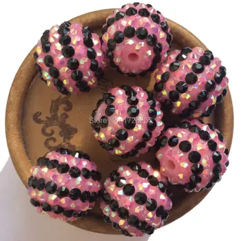 

Newest Pink Black Striped Resin Beads 12mm 14mm 16mm 18mm 20mm 22mm 24mm 26mm 28mm AB Rhinestone Ball For Christmas Decoration