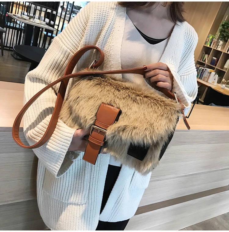 Зимняя модная новая милая квадратная сумка для девочек, Высококачественная мягкая плюшевая женская дизайнерская сумка, повседневная сумка через плечо
