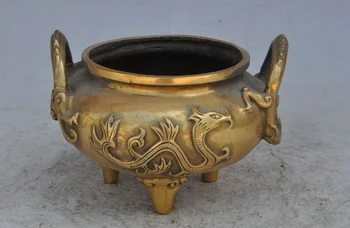 

5"chinese fengshui brass copper dragon phoenix bird statue incense burner Censer