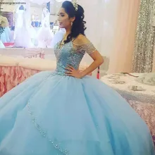 Длинные Светло небо голубое праздничное платье принцесса тюль бисером формальные сладкий 16 обувь для девочек Пром pageant платья большого размера