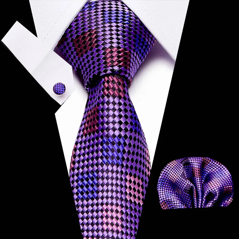 Высокий класс для мужчин комплект галстуков дополнительный длинный размер 145 см * 8 см, темно-синего цвета в клетку шёлковый жаккард