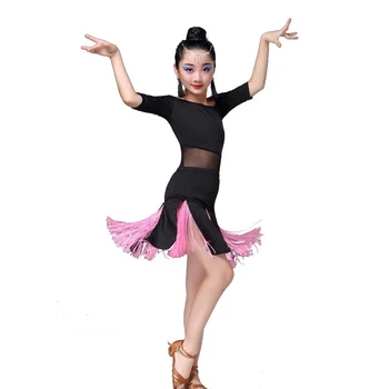

Latin Dance Competition Ballroom Tango Skirts and Dresses Girls Children Costume for Kids Salsa Sequin Dress Fringe Kid Child