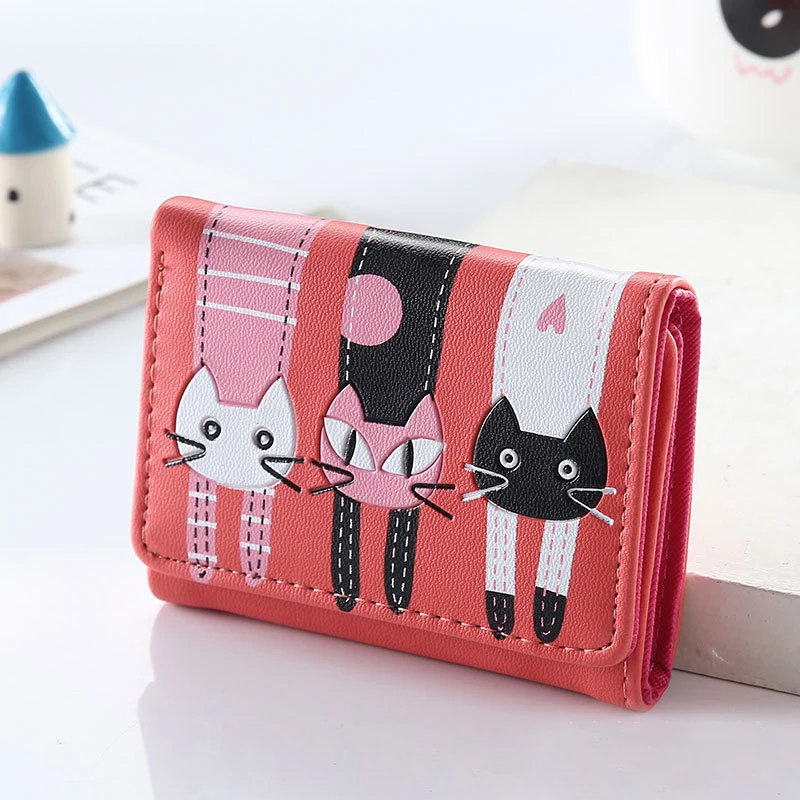 

New Coming Fashion Lady Women Short Check Purse Cat lovely wallet PU Leather wallet Card holder Famous brand Wallet