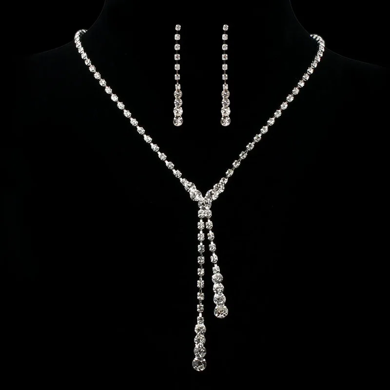 Prom Wedding Bridal Jewelry Crystal Rhinestone Necklace Earring Sets