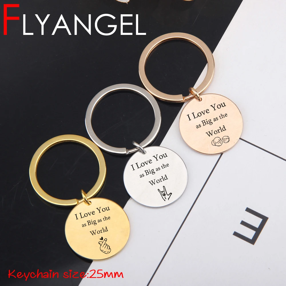 FLYANGEL Engraved Keychain Various Style Keyring I Love You A Big As World Lover Mother Key Tag Gifts Cute Holder | Украшения и