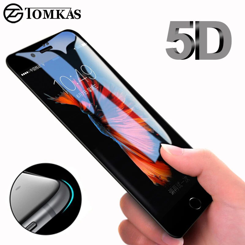 5D 라운드 곡선 가장자리 강화 유리 아이폰 6 6 초 플러스 7 8 X 풀 커버 화면 보호기 프리미엄 5D 보호 TOMKAS