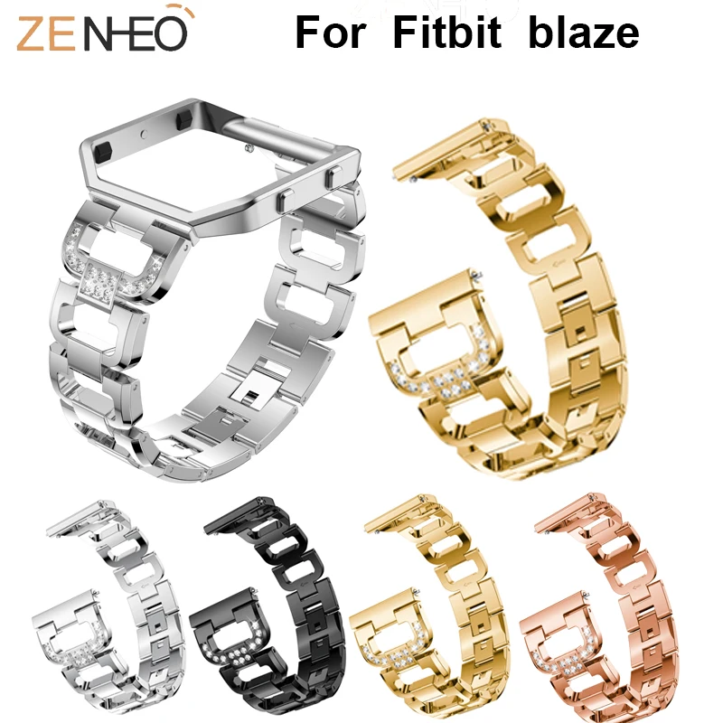 Luxury Wristband For Fitbit Blaze Smart Watch strap with case Bling Rhinestone Metal strap and bezel For Blaze Bracelet 180mm