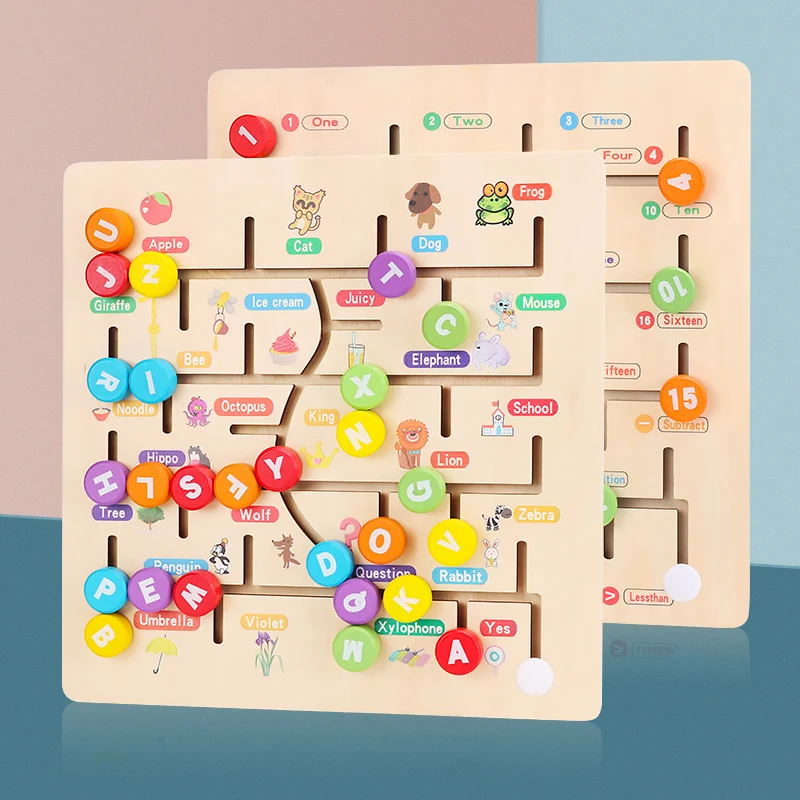 

Math Toys Wooden Digitals Alphabet Learning Arithmetic Maze Matching Board Toy Brain Development Toys for Children Birthday Gift