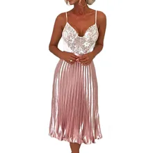 Весна Лето Новая модная женская однотонная плиссированная юбка с высокой талией эластичная повседневная юбка средней длины винтажная элегантная женская одежда