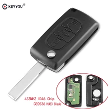 KEYYOU 3 Tasten Auto Keyless Entry Fall Flip Folding Remote Key 433MHz mit ID46 Chip HU83 Klinge für Peugeot 207 307 308 407 607