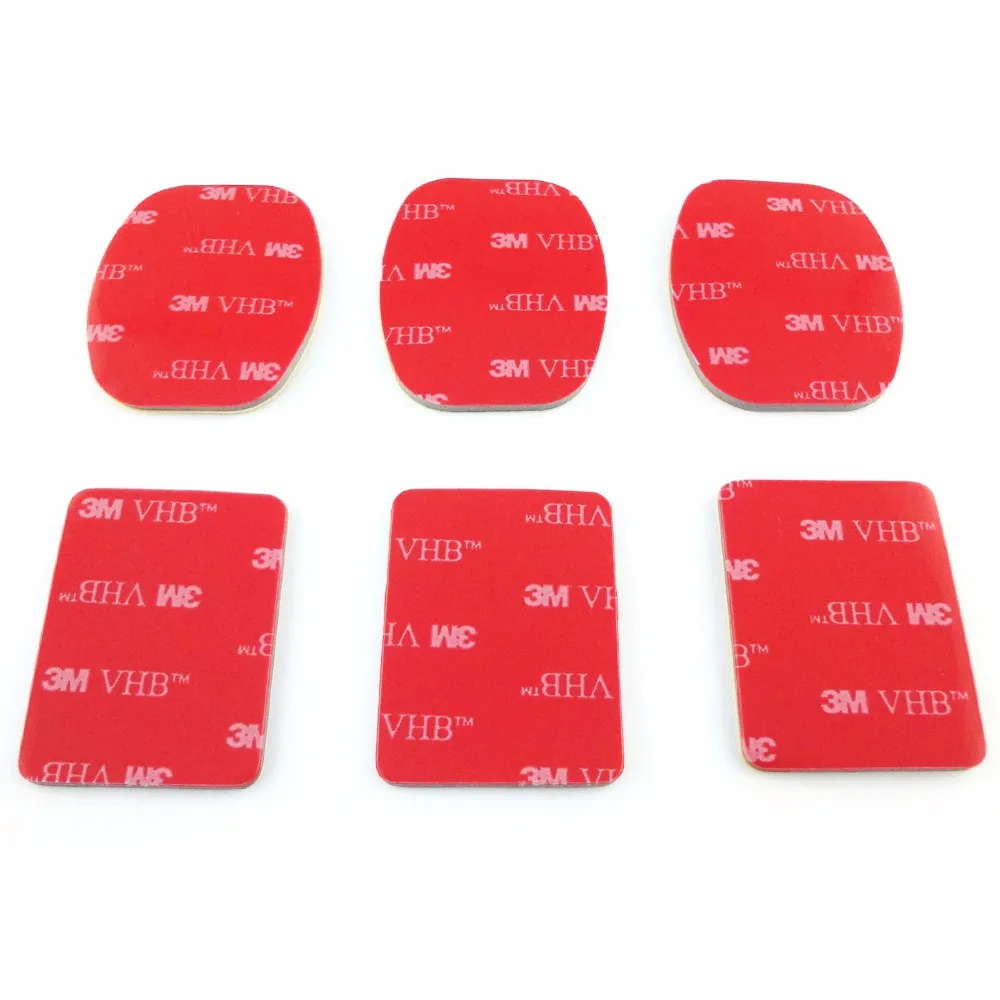 Probty 6Pcs Red 3M VHB Adhesive Sticker 3 Curved 3 Flat Double Side Adhesive Tape For Gopro hero 5 4 3+ 2 3 SJ4000 Helmet Mount camera battery