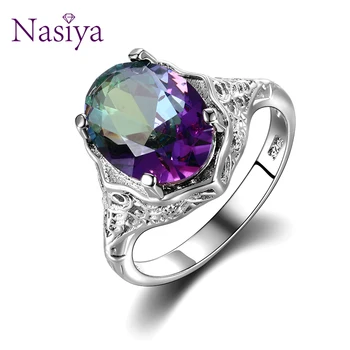 

Nasiya Trendy Round 925 sterling silver rings for women with Colorful Zircon stone Silver Jewelry Finger Ring Birthday Gift