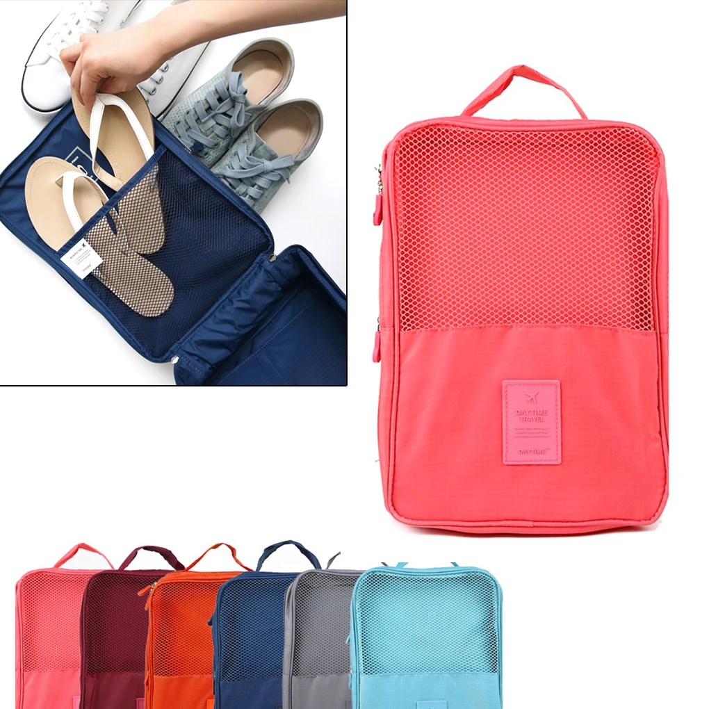 

Useful Shoes Pouch Zipper Design Nylon & Mesh Luggage Organizer Travel Bags Box Stores Up To 3 Pairs Of Shoes