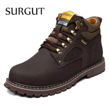SURGUT Brand Super Warm Men’s Winter Leather Men Waterproof Rubber Snow Boots Leisure Boots England Retro Shoes For Men Big Size