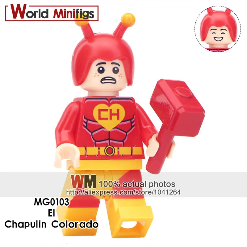 

Single Sale Cartoon Series El Chapulin Colorado Red Suit Chicken Galactus Little Devil Cupid Hiker Building Blocks Children Toys