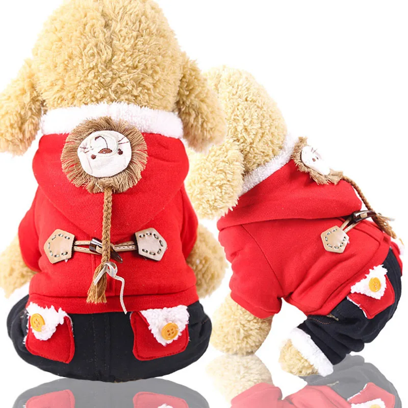 Утолщенный флисовый костюм для собак, кошек, зимняя одежда для маленьких собак, пальто для щенков, щенков, домашних животных, комбинезон - Цвет: Red
