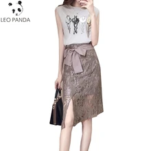 Летняя женская модная Изящная кружевная юбка с бантом, высокая талия, шифоновые мини юбки с цветочным рисунком, новинка, асимметричные юбки HF165