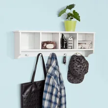 SoBuy FRG48 L W White Wall Display Storage Unit 4 Components 5 Hooks Coat Rack Bathroom