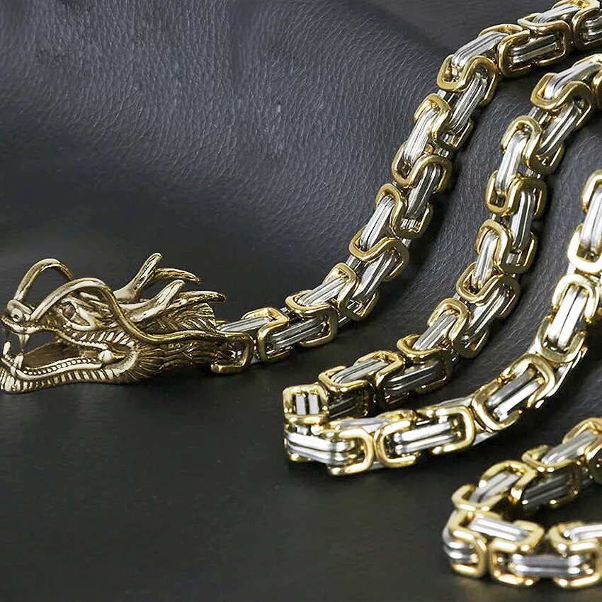 

2017 Men Bracelets Jewelry Punk Retro Dragon Style Stainless Steel Bracelet Long Heavy Strong Byzantine Chain 100cm(39.4") SL019