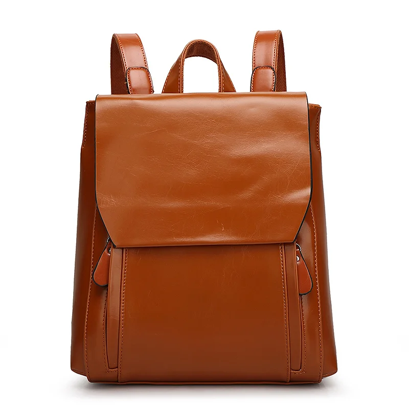 

Leisure Backpack Women Leather Backpacks High Quality Pu Exquisite simple oil wax leather backpack