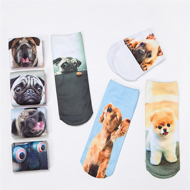 Новинка, женские носки с принтом 5 пар/упак. Весна-осень и Осенняя мода уникальный 3d Собака Носки леди и женщина животных Короткие носки
