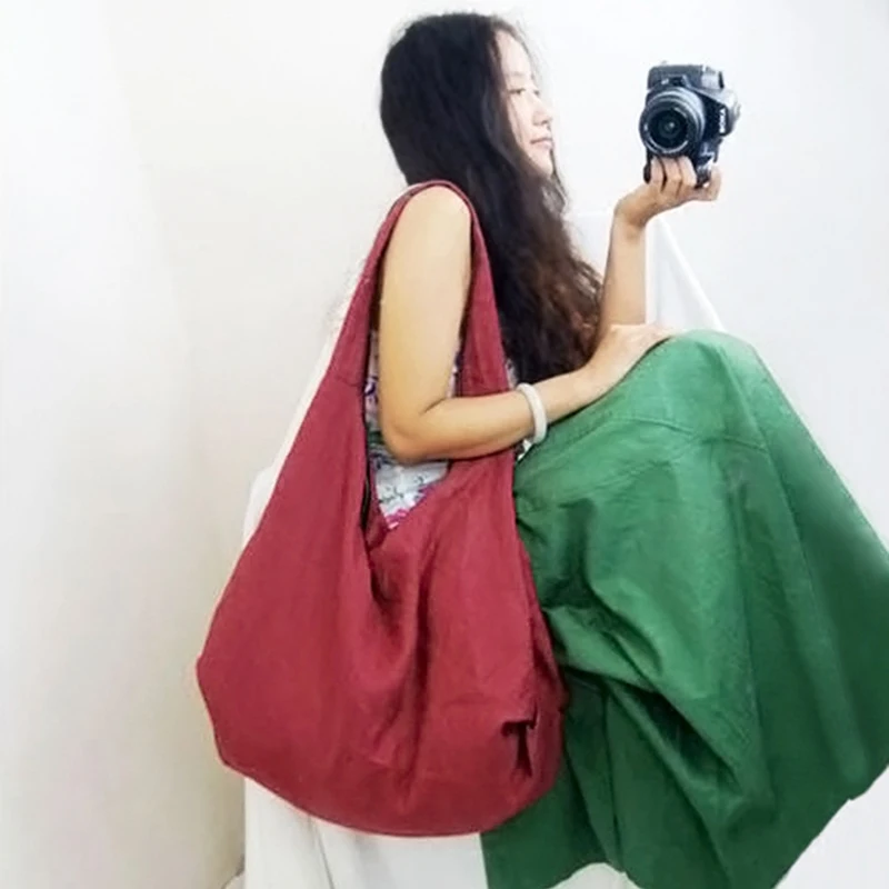 

women large cotton Linen handbags canvas ladies handmade casual cross body shoulder bag vintage bags red black original design