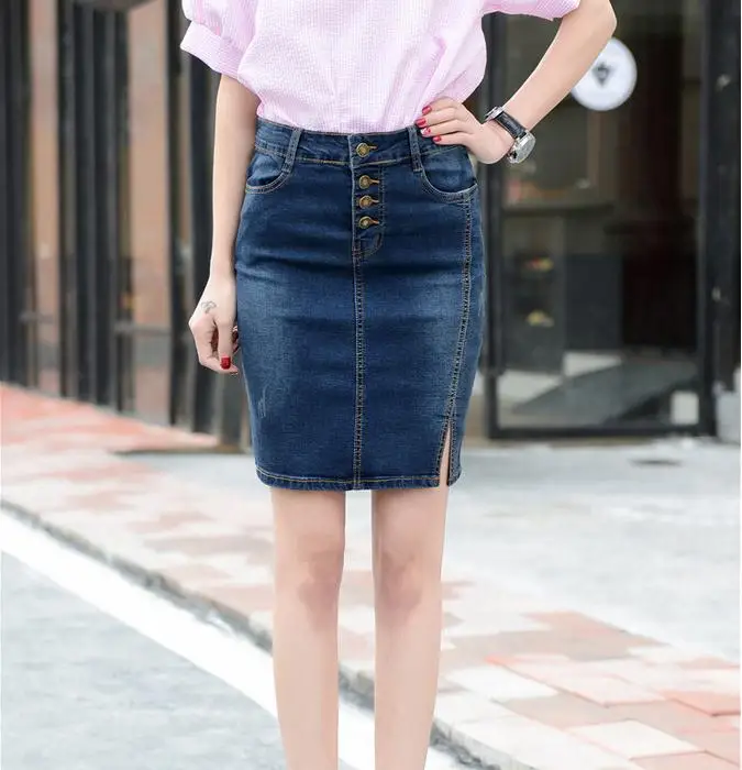 Plus size Thin high waist female denim short skirt slim hip skirt denim ...