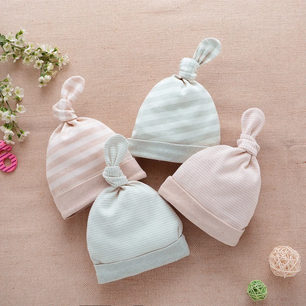 Infant Hat High Quality 100 Organic Cotton Striped Knot Shaped Baby