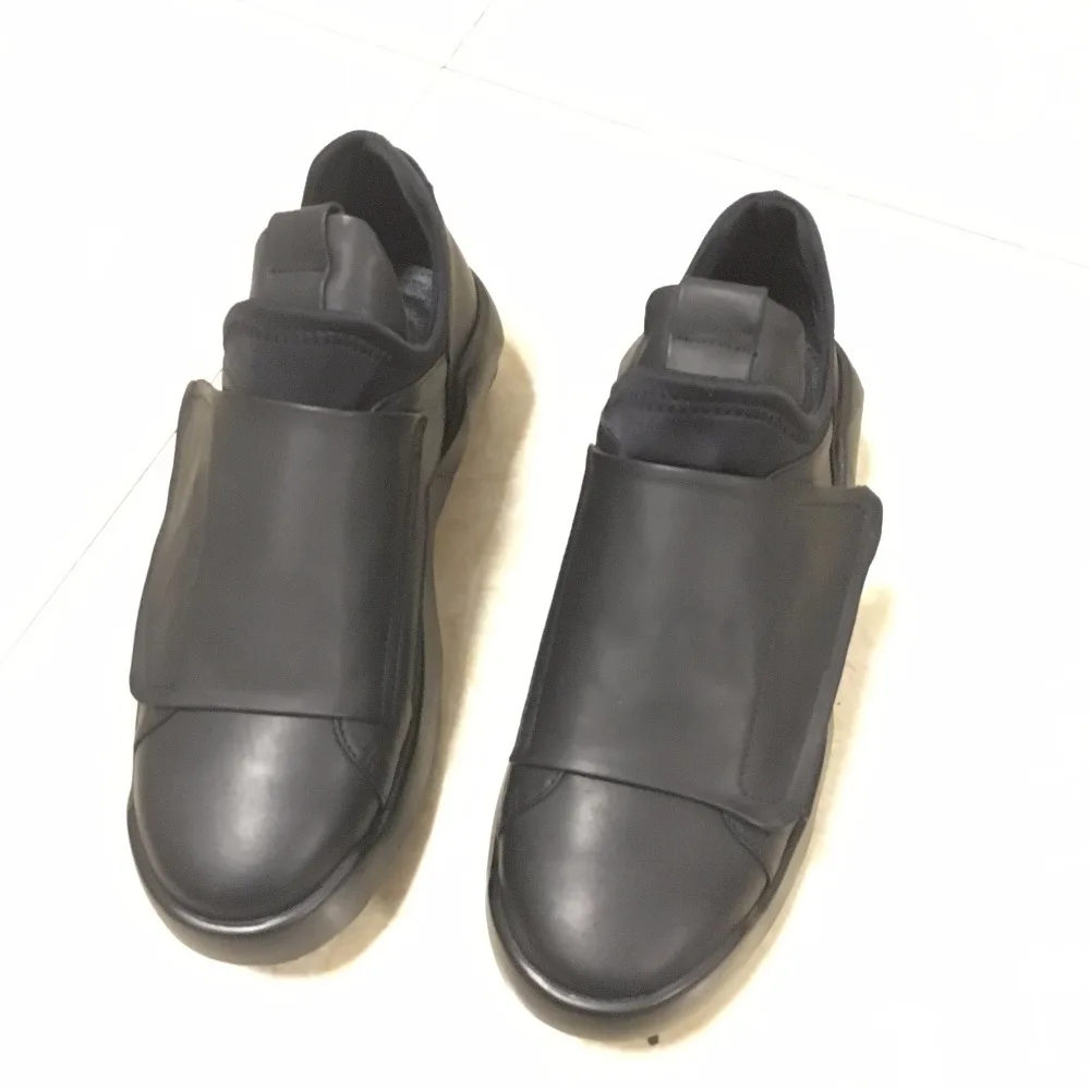Черные и уличные мужские Ботильоны из натуральной кожи; роскошные кроссовки; уличные ботинки на толстой подошве; Повседневная Брендовая обувь на липучке в английском стиле