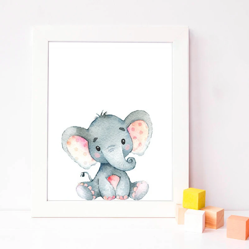 Elephant Print Nursery Animal Canvas Art Painting Nordic Poster Watercolor  Cute Zoo Animals Wall Picture Baby Room Decor - Painting & Calligraphy -  AliExpress
