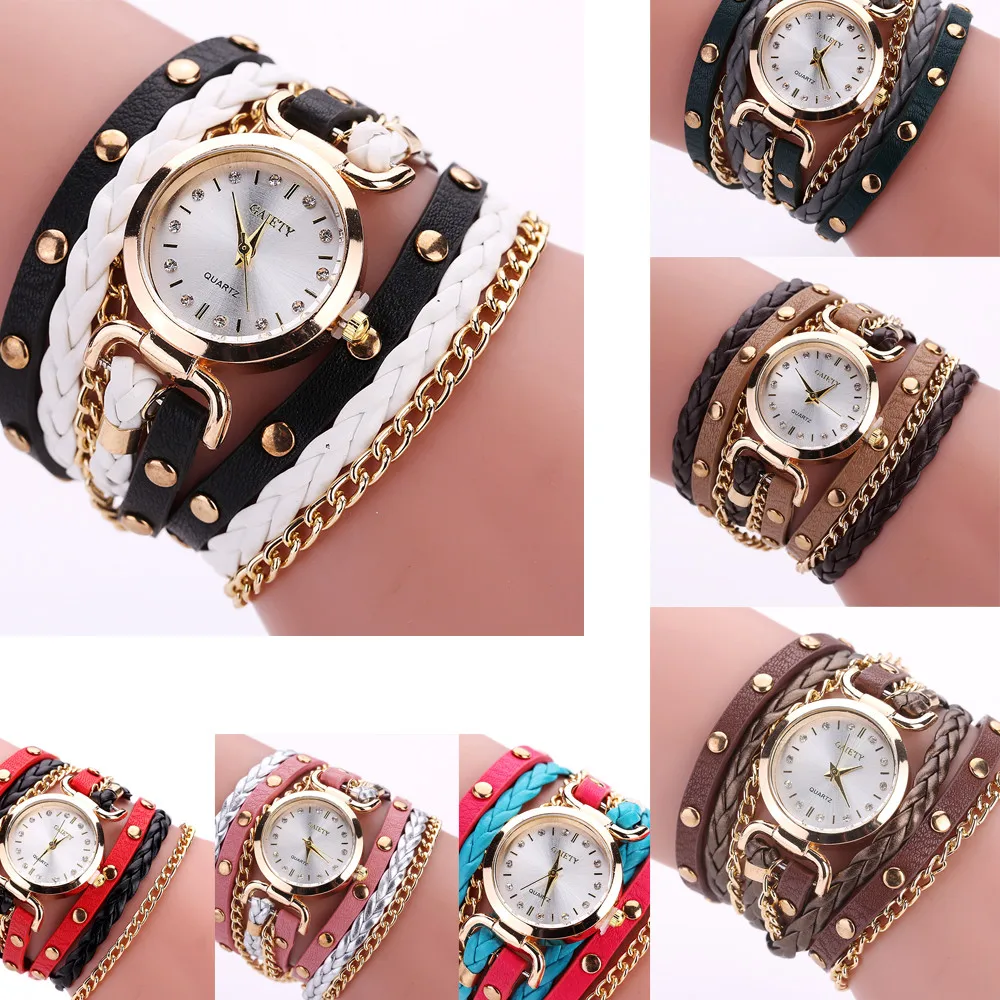 

Women Watches Famous Brand Chimes Ladies Student Table Small Twist Rivet Leather Table Relogio Feminino Quartz Watch
