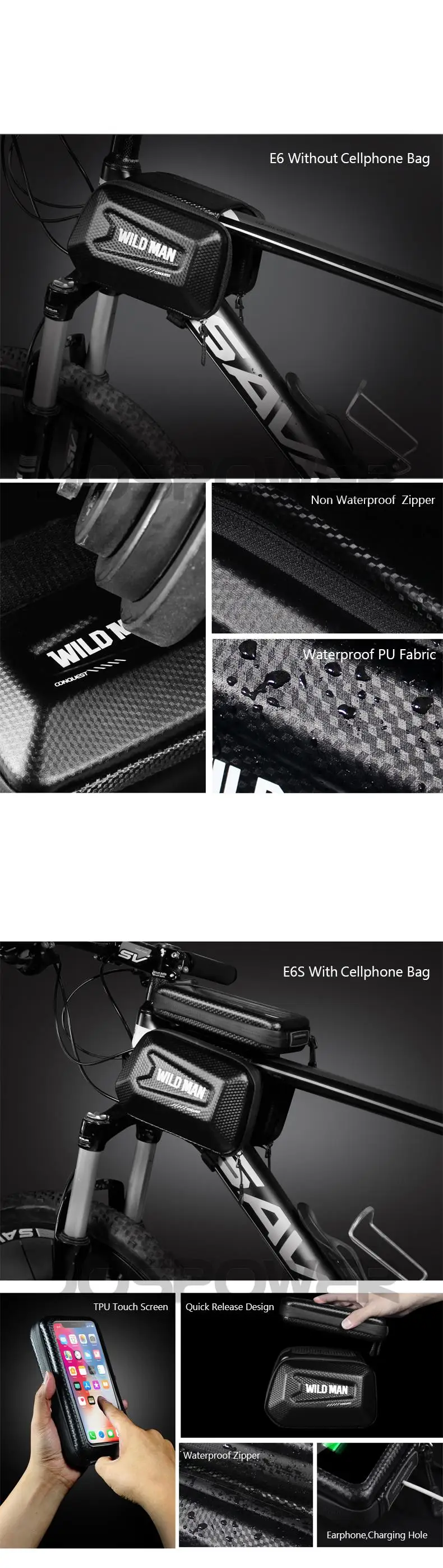 Cheap WILDMAN Road Bicycle Bag Rainproof 6.2 Inch Phone Case Touch Screen MTB Bag Top Front Tube Bag Cycling Bike Saddle Tail Tool Bag 34