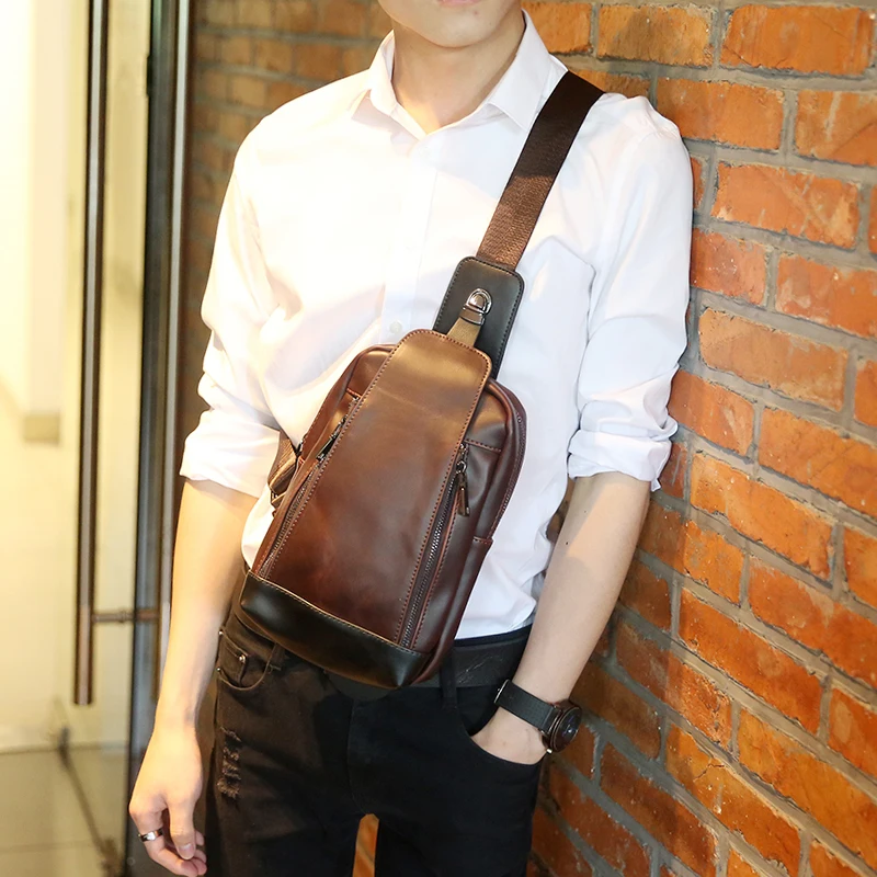 

Tidog New men's chest bag Retro Leather casual chest bag