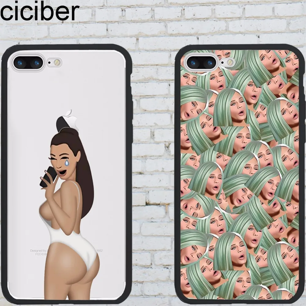 

ciciber Funny Face Kimoji Kim Kardashian Design Phone Cases Cover For IPhone 6 6S 7 8 Plus X Silicone Hard PC Hybrid Capinha