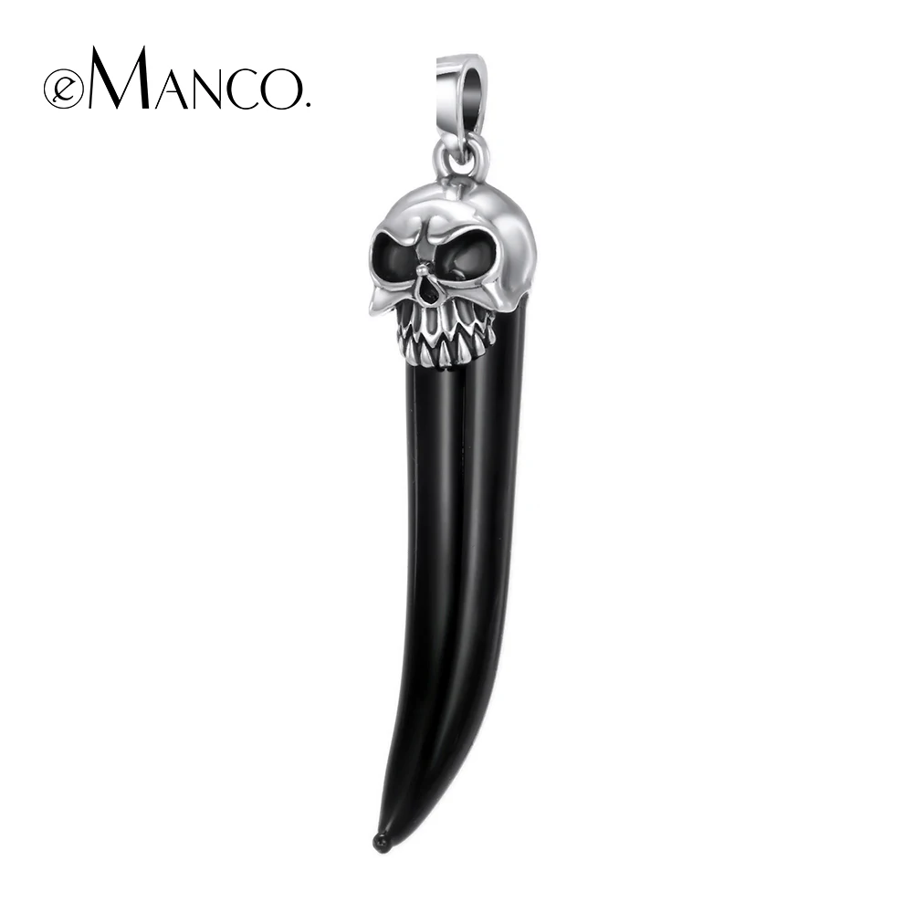 

e-Manco 925 Silver Horn Skeleton Necklace Accessories Unisex Gothic OX Horn Pendant Vintage Skeleton Pendant Necklace