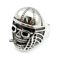 Fashion Stainless Steel Olives Cap Skull Ring Men’s Punk Skull Cool Wearing Sunglasses Jewelry,AR373