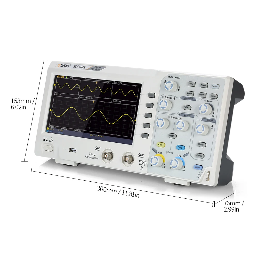 KKMOON SDS1022 двухканальный Глубокая память ЖК-дисплей Дисплей цифровой запоминающий осциллограф, осциллоскоп измеритель диапазона 20 МГц/100MHz1GSa/s