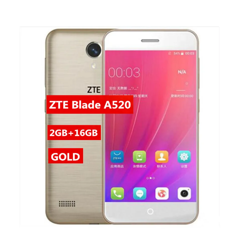 Мобильный телефон zte Blade A520 MTK6735, 1 ГБ ОЗУ, 8 Гб ПЗУ, 5,0 дюйма, две sim-карты, фронтальная и задняя камера, четыре ядра, 720 P, Android 6,0, мобильный телефон - Цвет: Gold 2GB 16GB