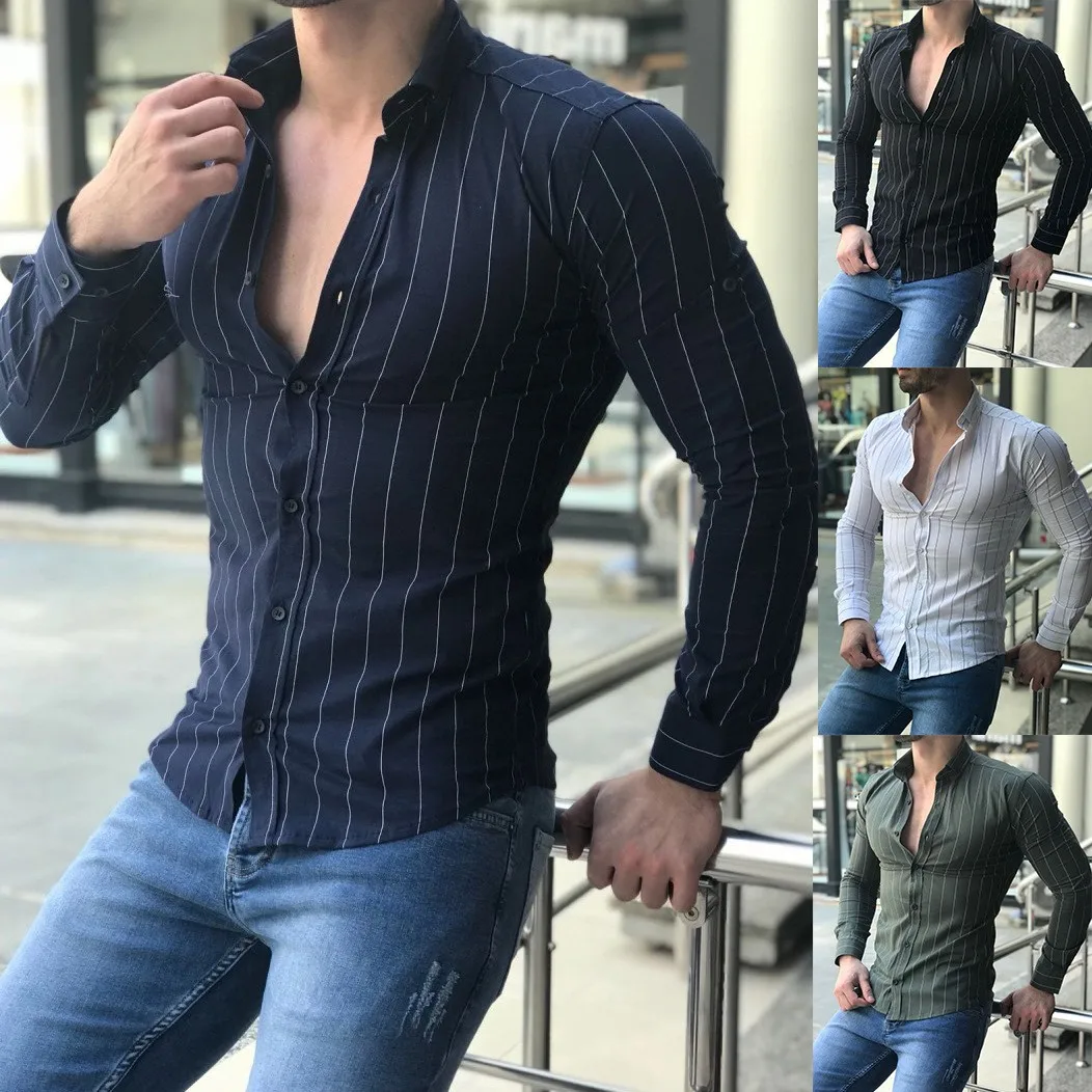 ZOGAA Men Shirts Europe Size New Arrivals Slim Fit Male Shirt Solid Long Sleeve British Style Men's stripe Large sizeS-3XL | Мужская