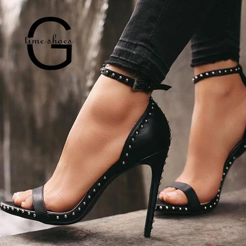 

Dropshipping Women Sandals High Heels Summer Thin Heel PU Leather Rivet Peep Toe Sexy Party Shoes Whatsapp + 8613586826522 120