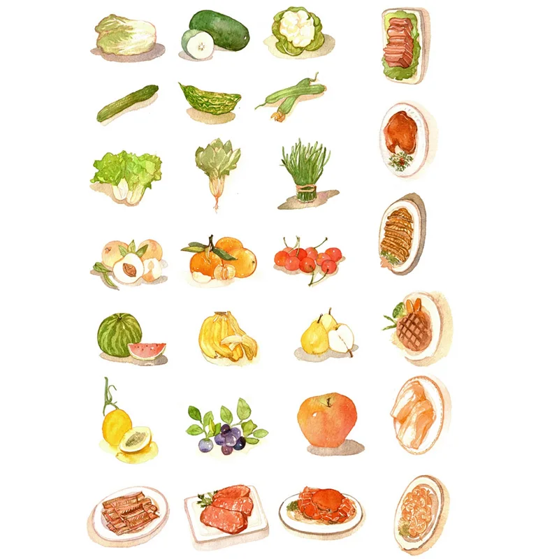 

2 pcs/lot Vegetables and Meat DIY Waterproof Paper Sticker Post It Stationery Scrapbook Diary Stickers Album Decoration